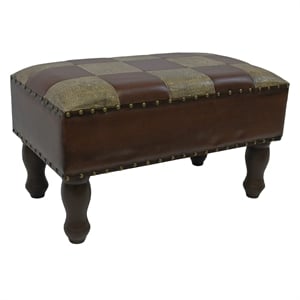 International Caravan Carmel Faux Leather Indoor Stool in Mix Pattern