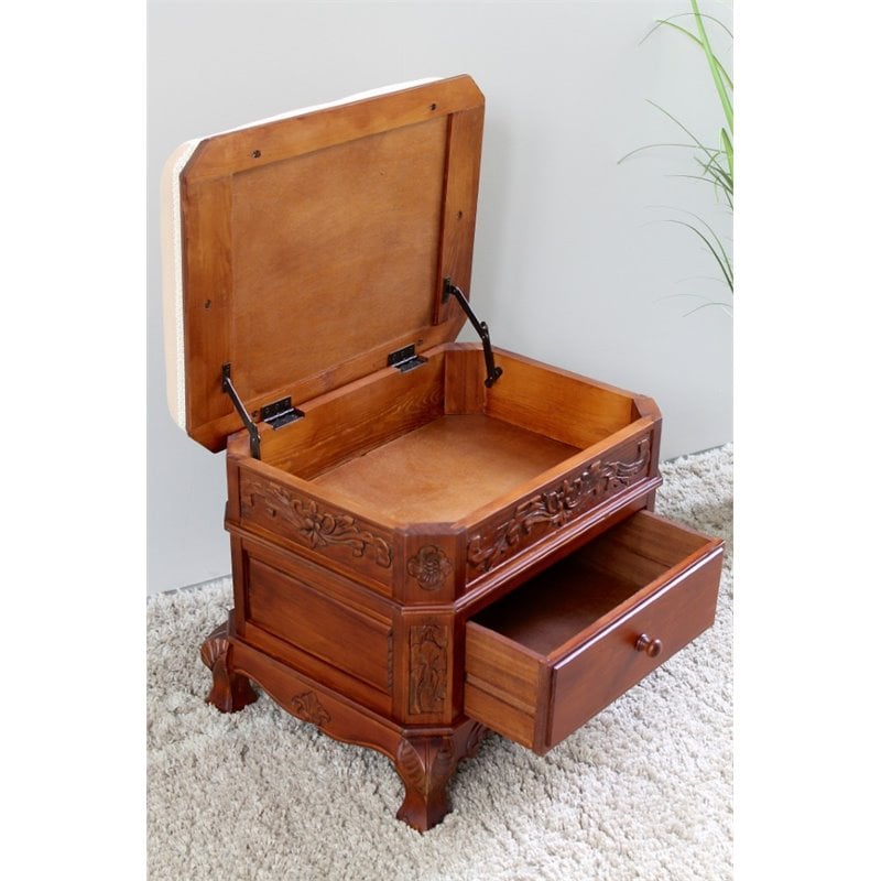 International Caravan Windsor Storage Vanity Stool in Walnut Stain