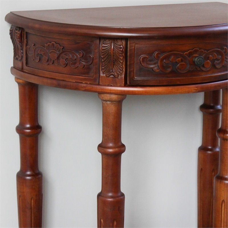 International Caravan Windsor Half Moon Console Table in Walnut Stain