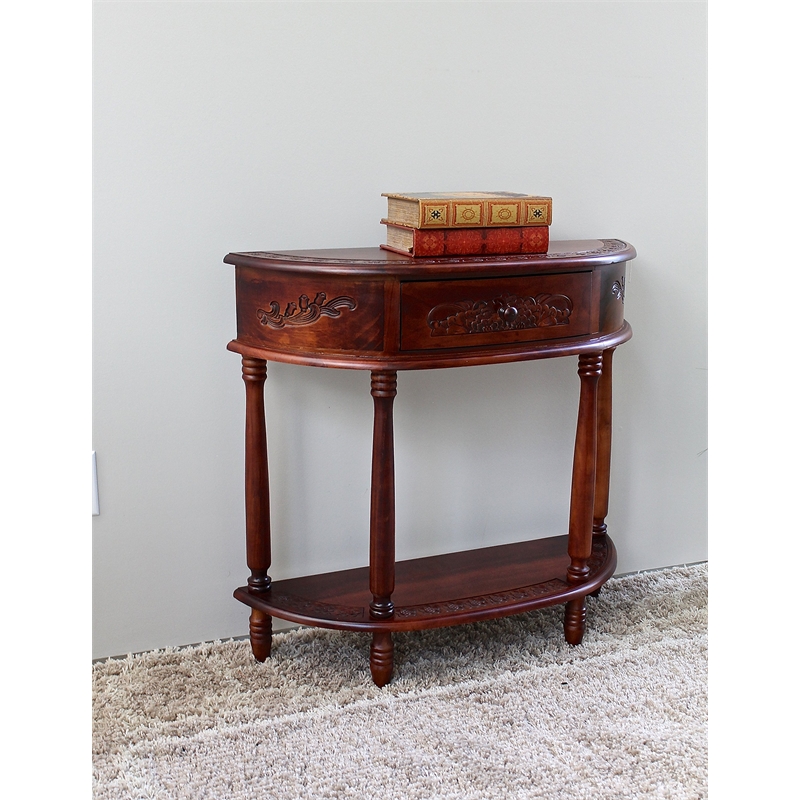 International Caravan Windsor Half Moon Console Table in Walnut Stain