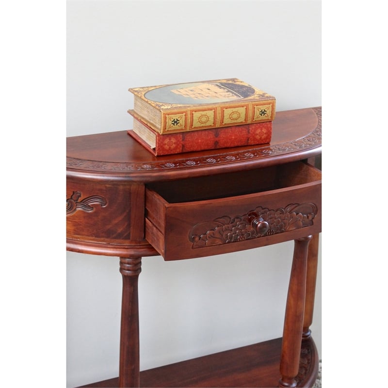 International Caravan Windsor Half Moon Console Table in Walnut Stain