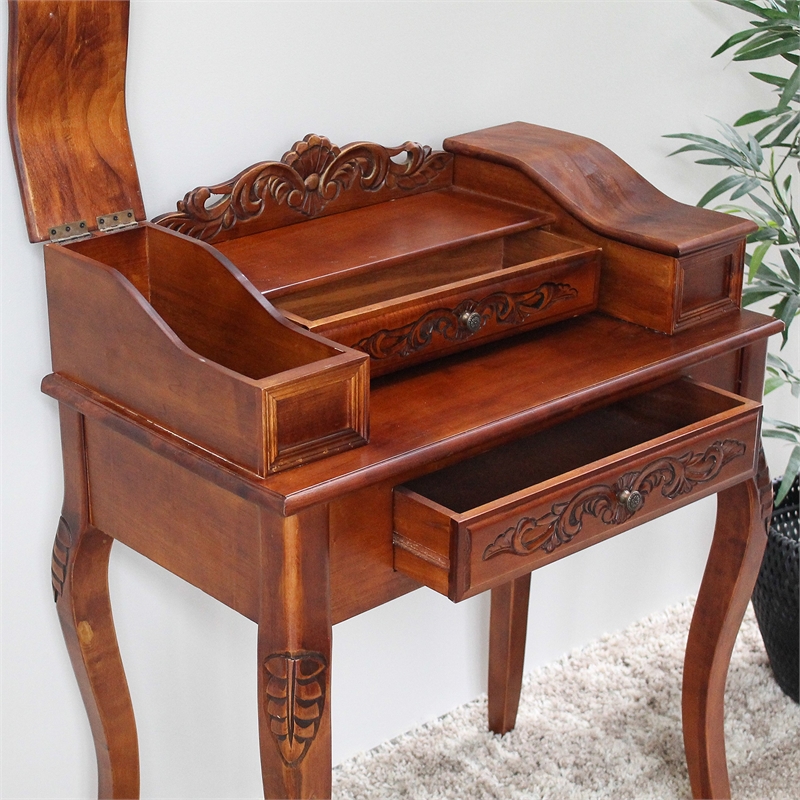 International Caravan Windsor 2 Drawer Telephone Accent Table in Dual Walnut Stain