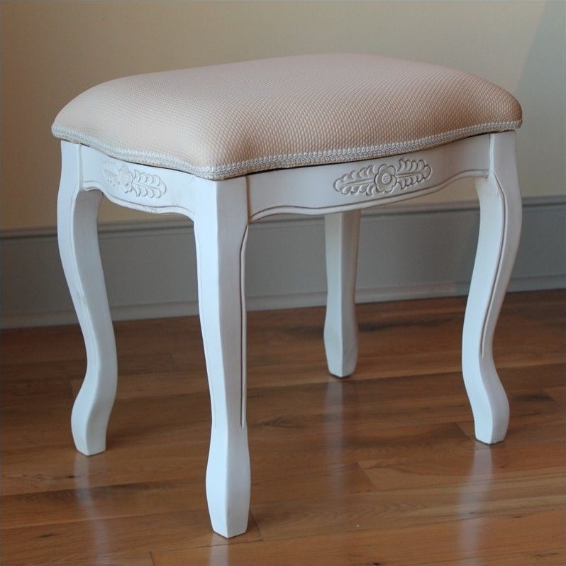 International Caravan Windsor Antique White Carved Wood Vanity Stool - Antique White International Caravan Windsor Antique White Carved Wood Vanity Stool - Antique White