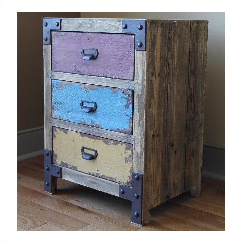 International Caravan Vintage Multicolored 3 Drawer Lamp Table