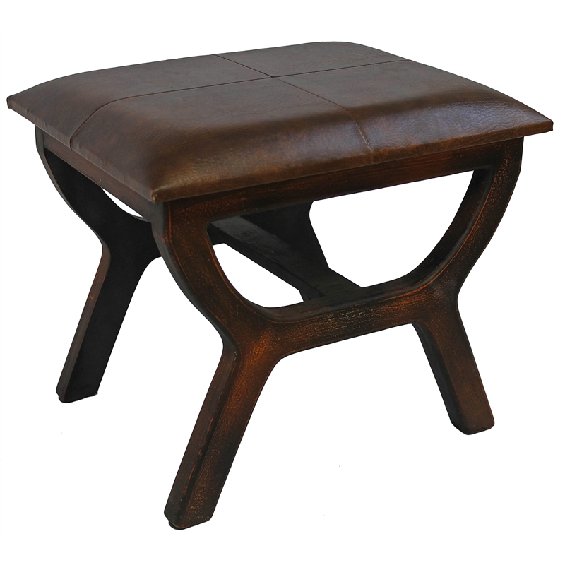 International Caravan Carmel Faux Leather Stool in Brown