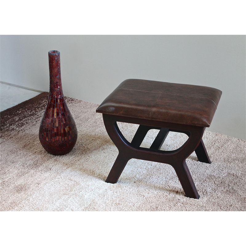 International Caravan Carmel Faux Leather Stool in Brown
