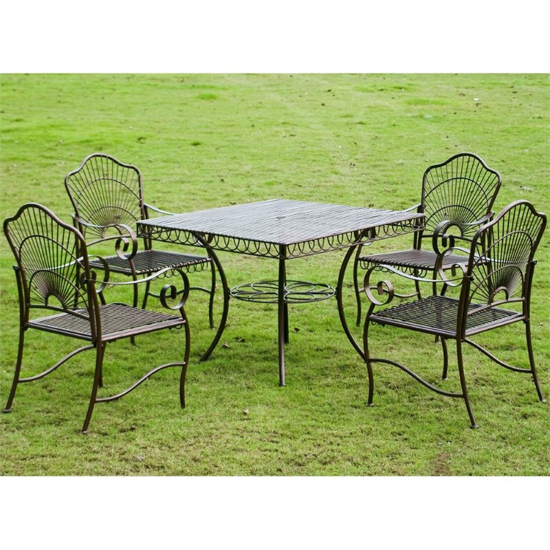 International Caravan Sun Ray 5 Piece Iron Patio Dining Set in Bronze