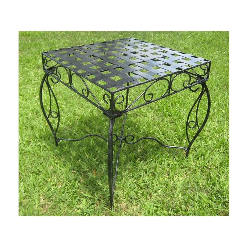 International Caravan Mandalay Iron Patio Side Table in Antique Black