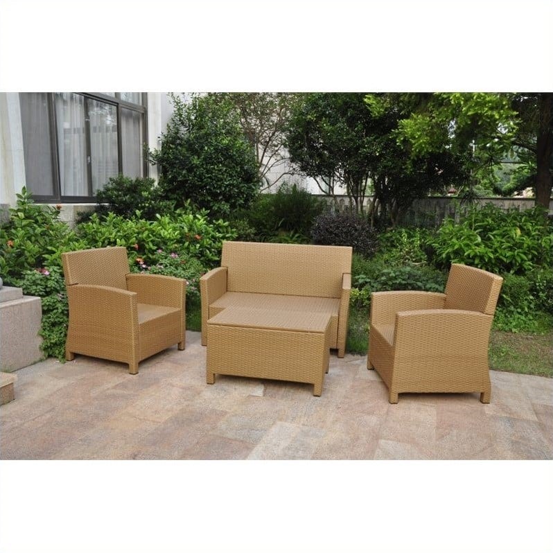 International Caravan Barcelona 4 Piece Patio Sofa Set in Honey