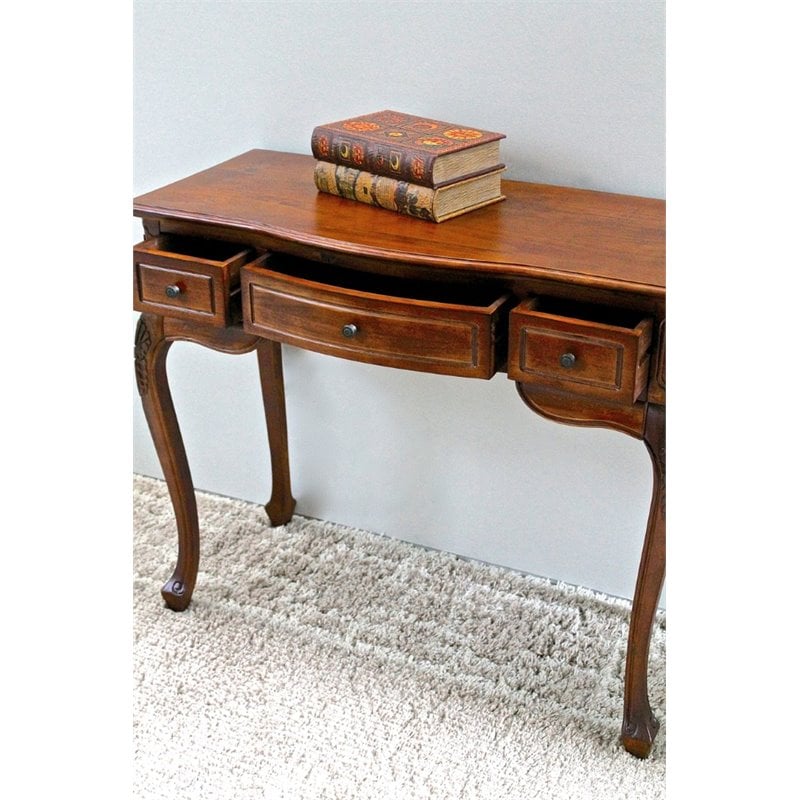 International Caravan Windsor 3 Drawer Vanity Desk in Walnut Stain