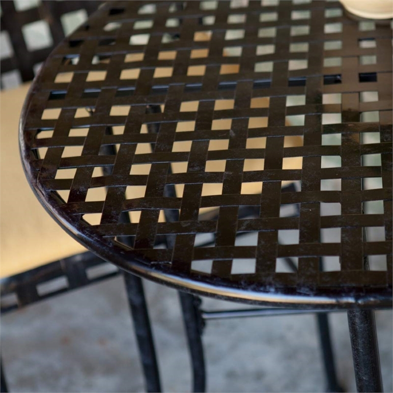 International Caravan Mandalay 3 Piece Iron Patio Bistro Set in Black