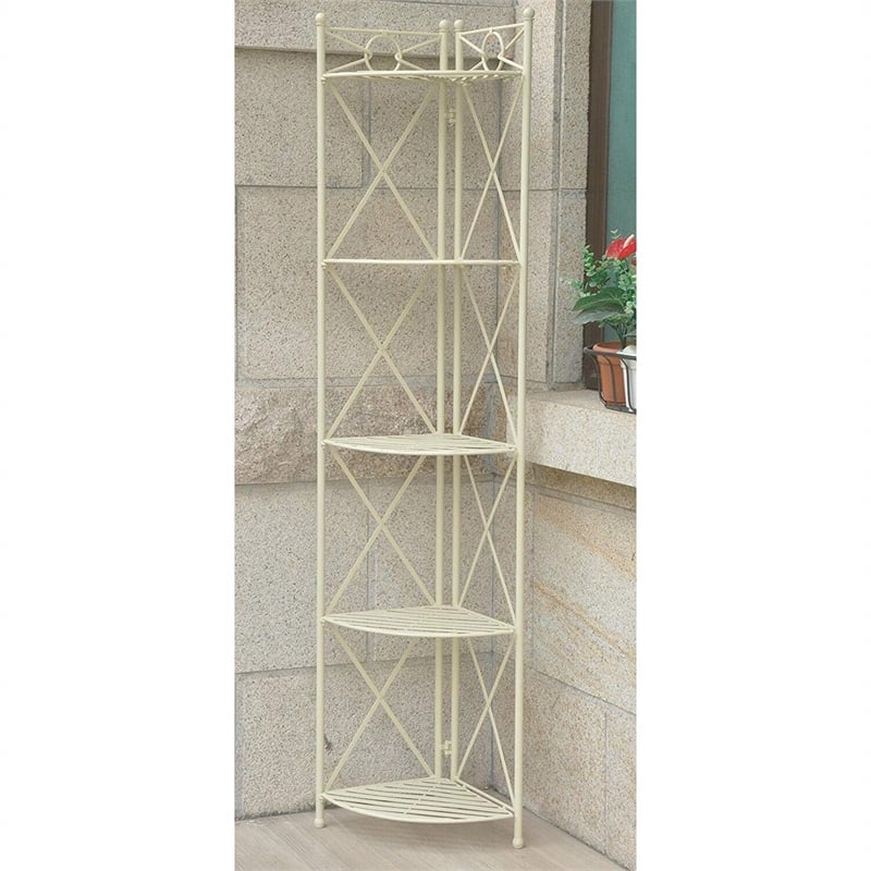 International Caravan Artica 5 Tier Iron Corner Bakers Rack in White