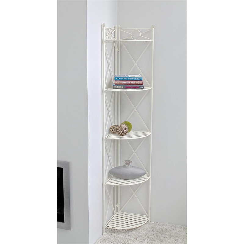 International Caravan Artica 5 Tier Iron Corner Bakers Rack in White