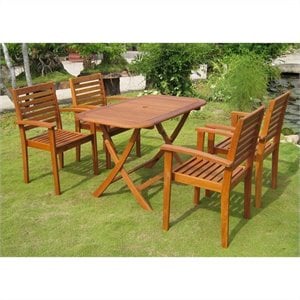 International Caravan Seva 5 Piece Wood Patio Dining Set in Natural