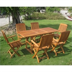 International Caravan Bascara 7 Piece Wood Patio Dining Set in Natural