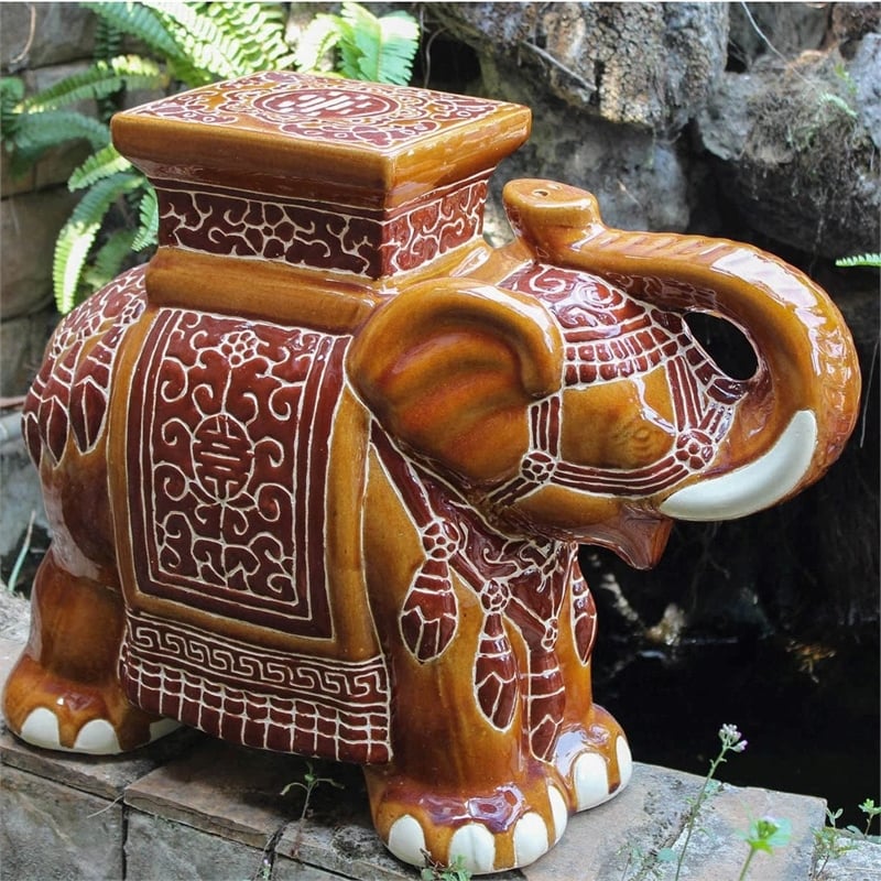 International Caravan Bombay Large Stool in Falling Brown