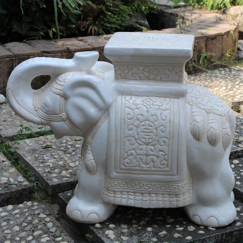 International Caravan Bombay Large Stool in White Wash