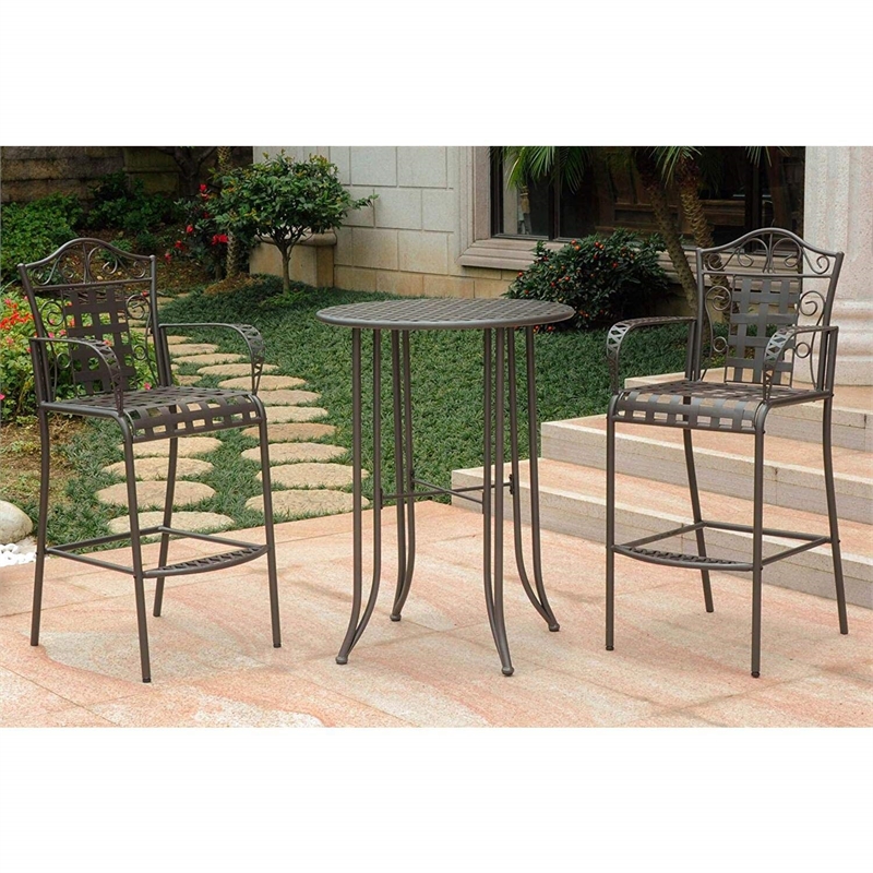 International Caravan Mandalay 3 Piece Iron Patio Pub Set in Brown