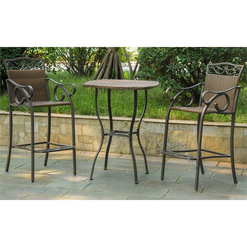 International Caravan Valencia 3 Piece Patio Pub Set in Antique Brown