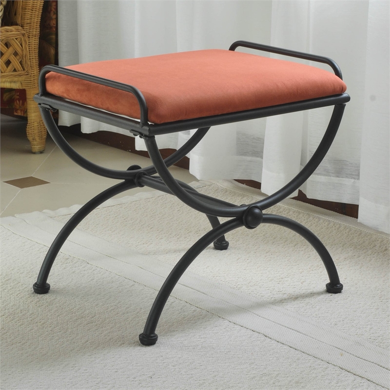 International Caravan Cambridge Iron Vanity Bench in Saddle Brown