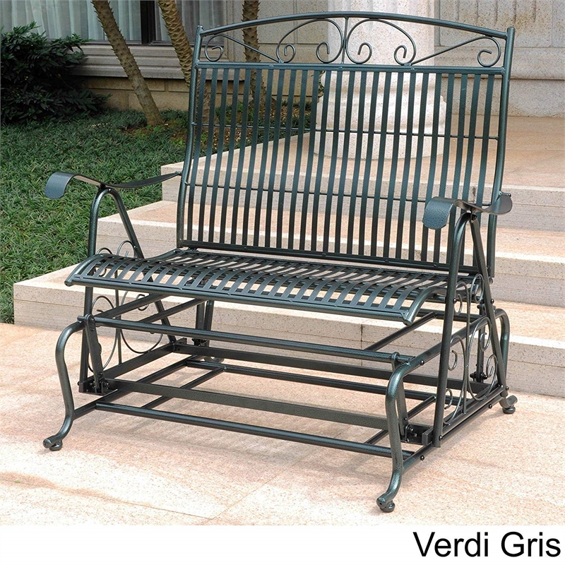 International Caravan Mandalay Iron Patio Glider Loveseat in Bronze