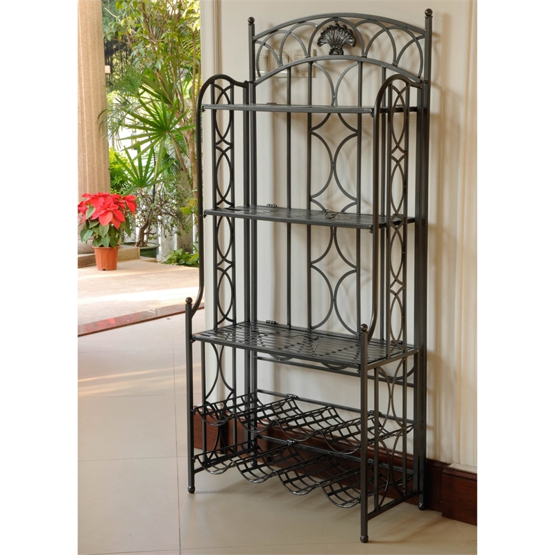 International Caravan Mandalay Iron Bakers Wine Rack in Matte Brown