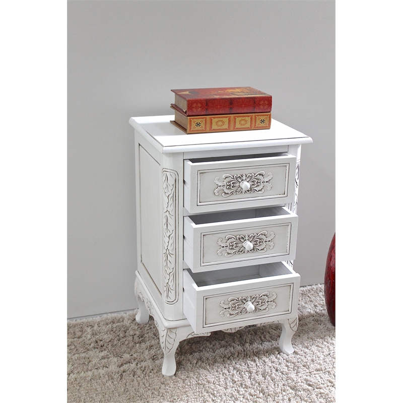 International Caravan Windsor 3 Drawer End Table in Antique White