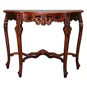 International Caravan Windsor Hand-Carved Half Moon Wood Console Table in Walnut
