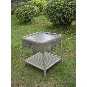 International Caravan Chelsea Glass Top Patio End Table in Moss