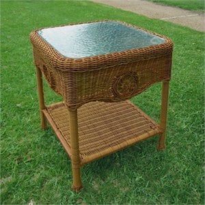 International Caravan Chelsea Glass Top Patio End Table in Mocha