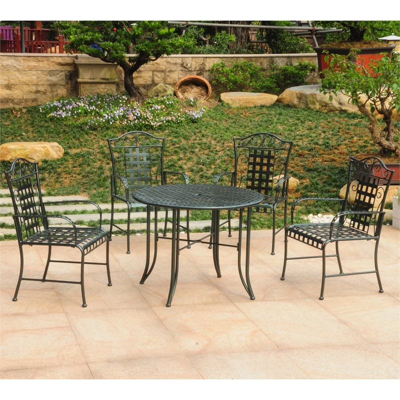 International Caravan Mandalay 5 Piece Iron Patio Dining Set in Brown