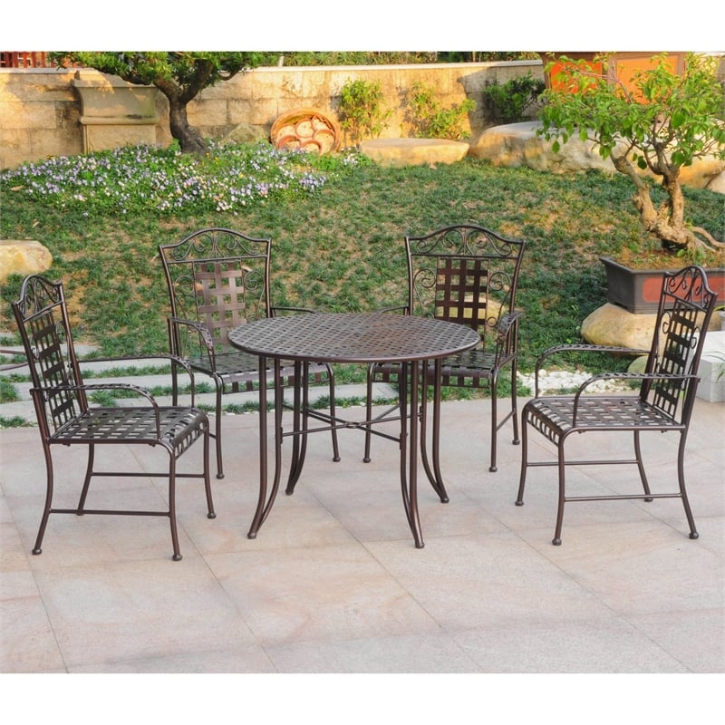 International Caravan Mandalay 5 Piece Iron Patio Dining Set in Brown