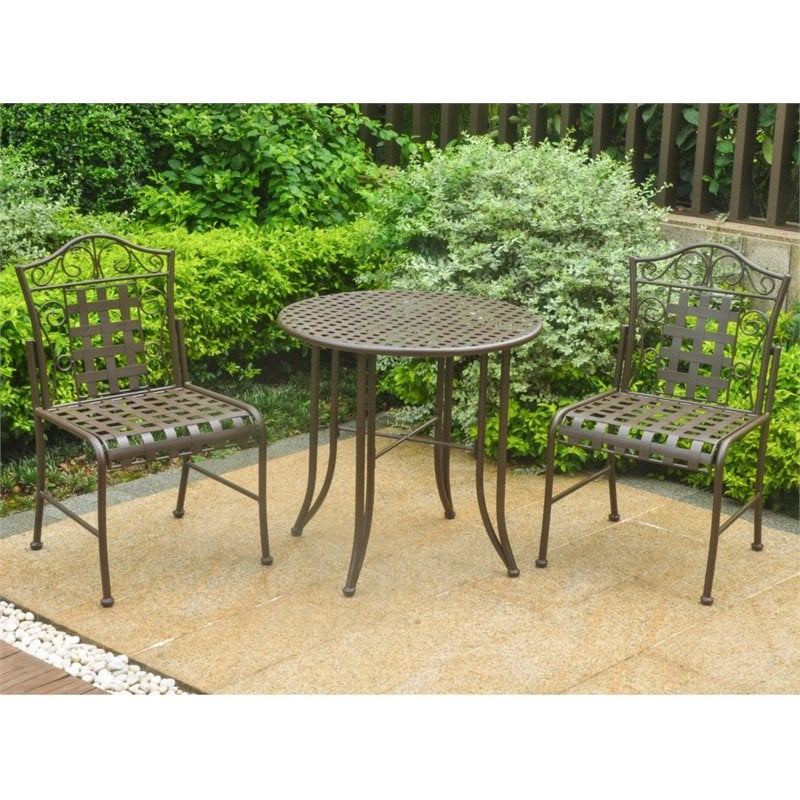 Mandalay Iron 3 Piece Patio Bistro Set in Matte Brown