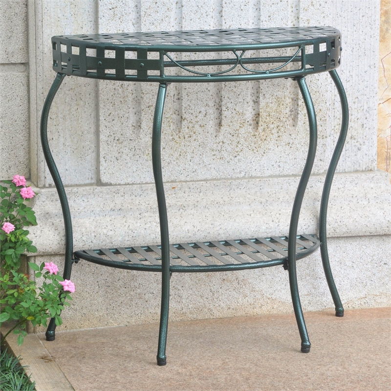 International Caravan Santa Fe Iron Patio Console Table in Verdi Gris