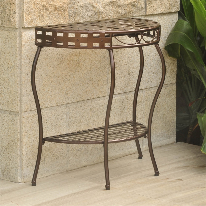 International Caravan Santa Fe Iron Patio Console Table in Verdi Gris