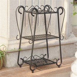 International Caravan Santa Fe 3 Tier Iron Plant Shelf in Black