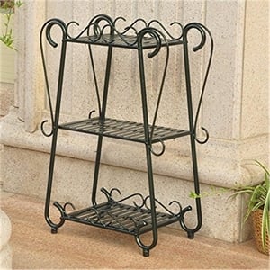 International Caravan Santa Fe 3 Tier Iron Plant Shelf in Verdi Gris