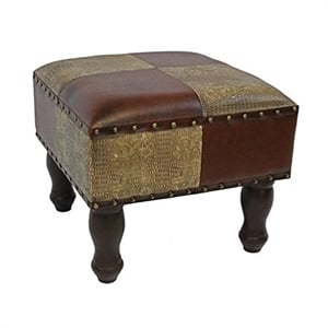 International Caravan Seville Faux Leather Ottoman in Mix Pattern