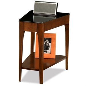 leick obsidian glass top end table in chestnut