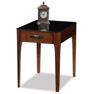 leick obsidian glass top end table in chestnut