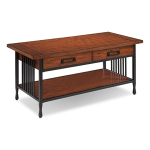 Leick Ironcraft Wood Coffee Table in Brown Burnished Oak
