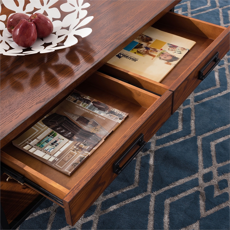 Leick Ironcraft Wood Coffee Table in Brown Burnished Oak