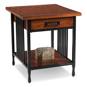 leick furniture ironcraft wood end table in burnished oak mahogany