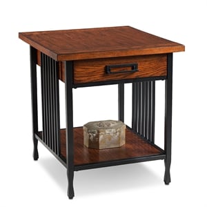 Leick Furniture Ironcraft Wood End Table in Burnished Oak Mahogany