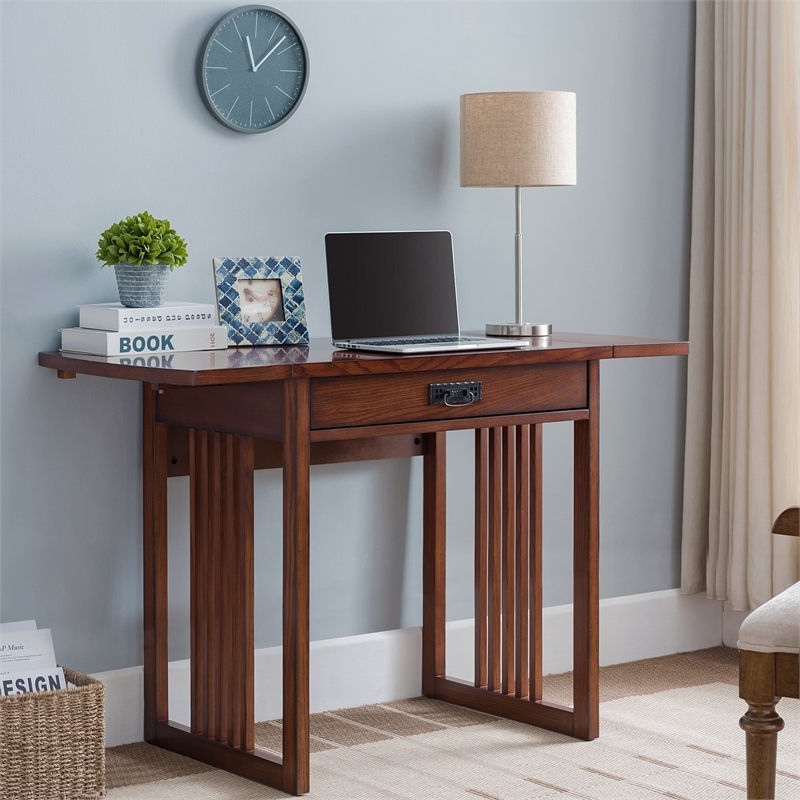 Leick Computer Wood Desk in Mission Oak Chocolate