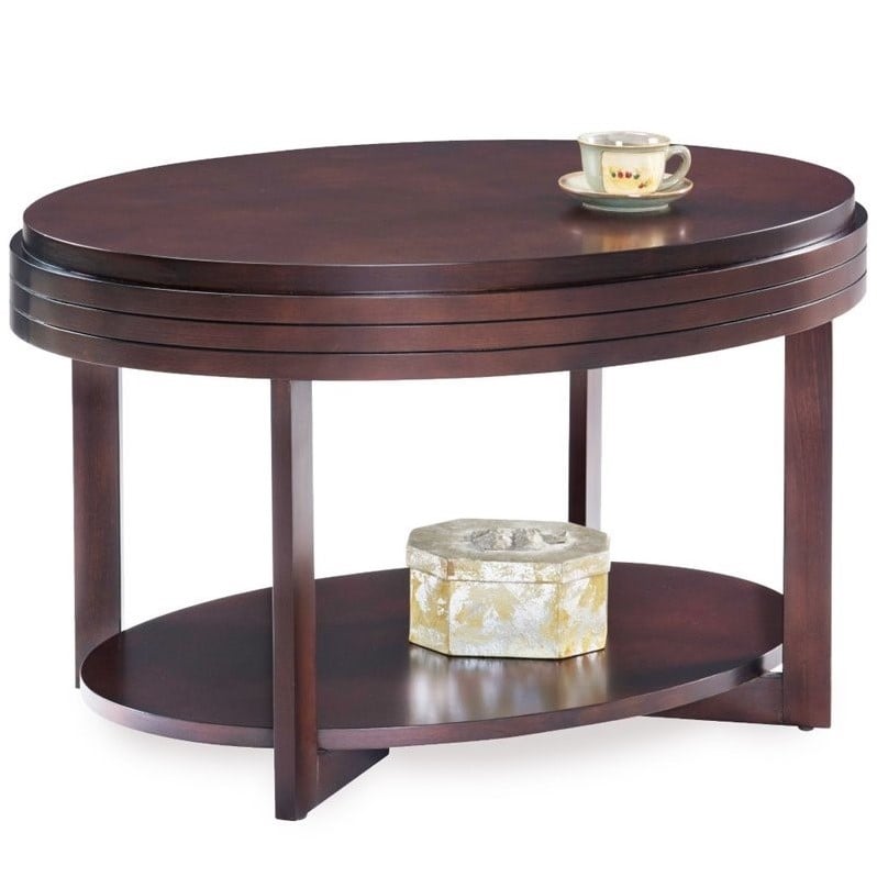 Leick Favorite Finds Oval Wood Coffee Table in Brown/Chocolate Cherry