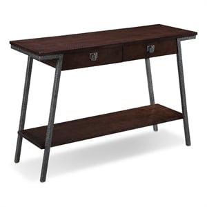 leick empiria 2 drawer wood console table in walnut and foundry bronze