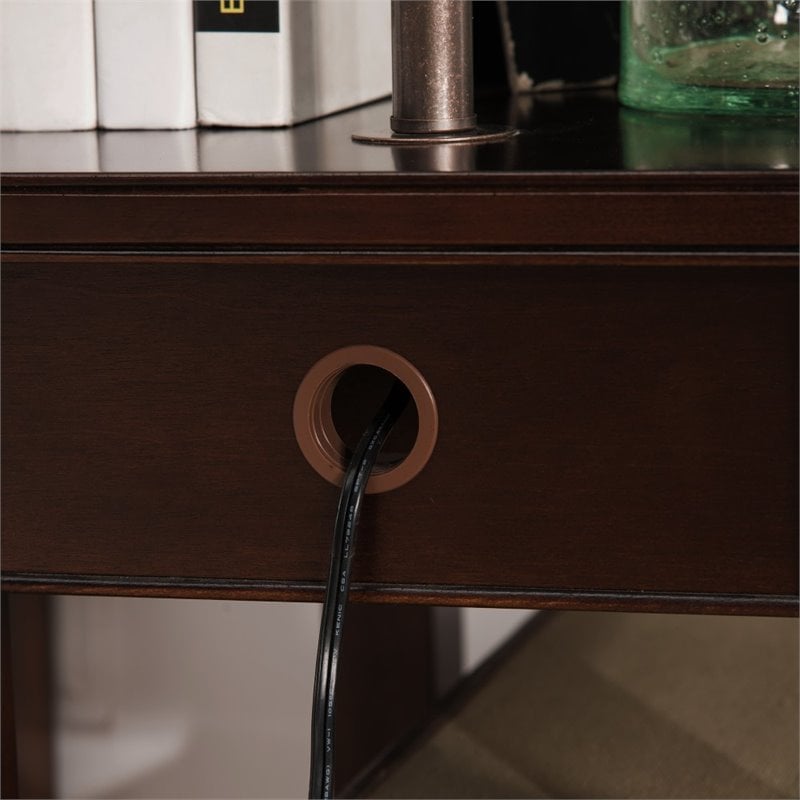 Leick Laurent Pewter End Table with Lamp in Chocolate Cherry