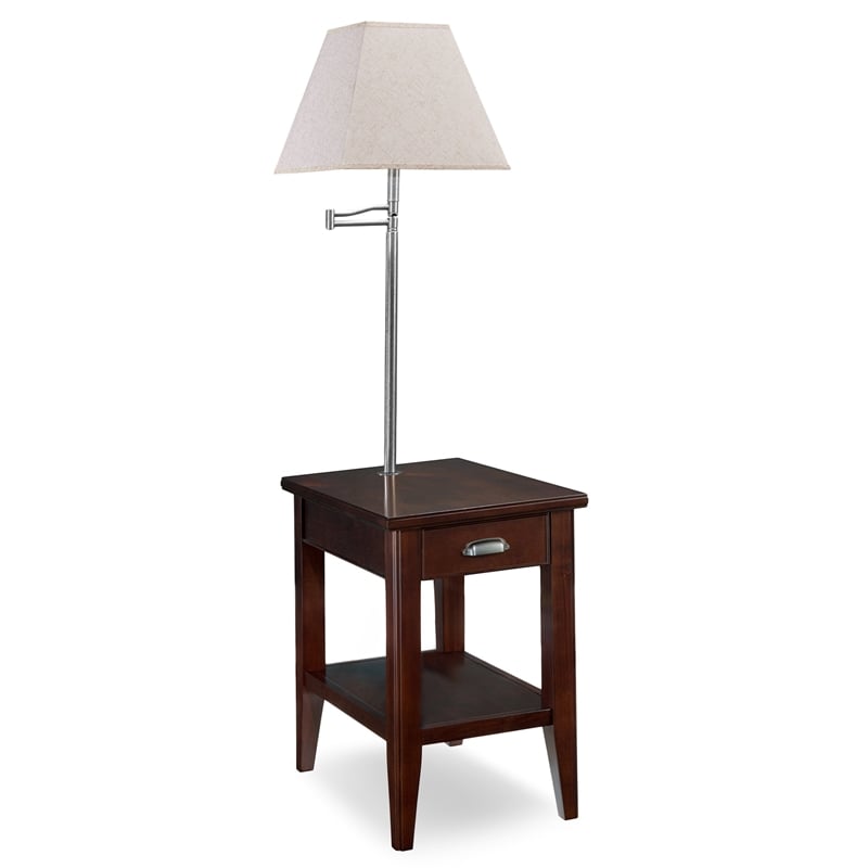 Leick Laurent Pewter End Table with Lamp in Chocolate Cherry