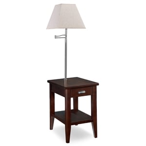 Leick Laurent Pewter End Table with Lamp in Chocolate Cherry